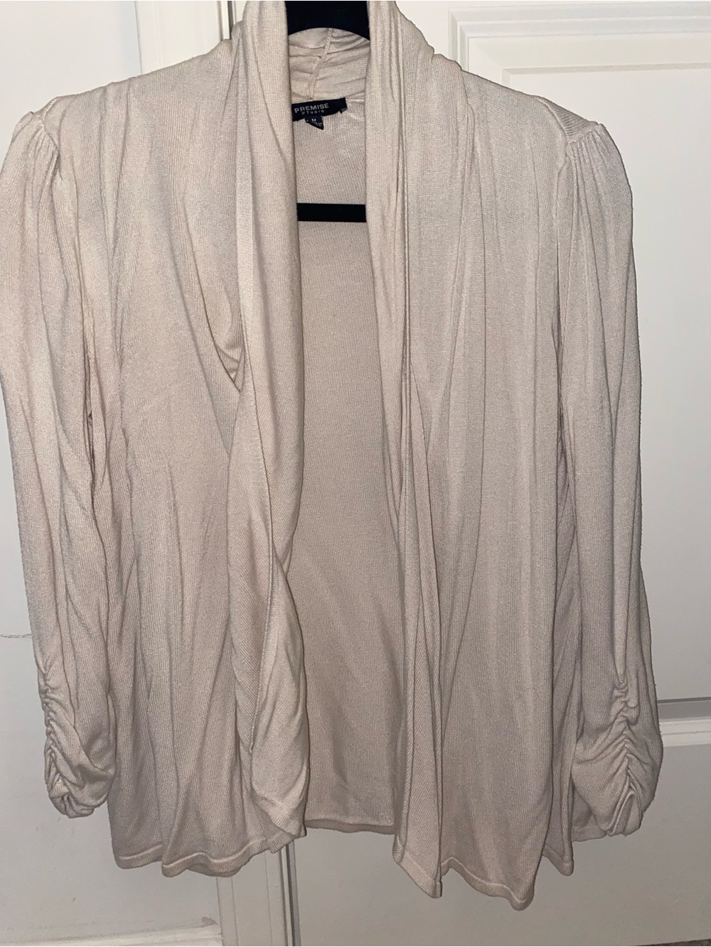 Medium Beige Draped Open Front Cardigan